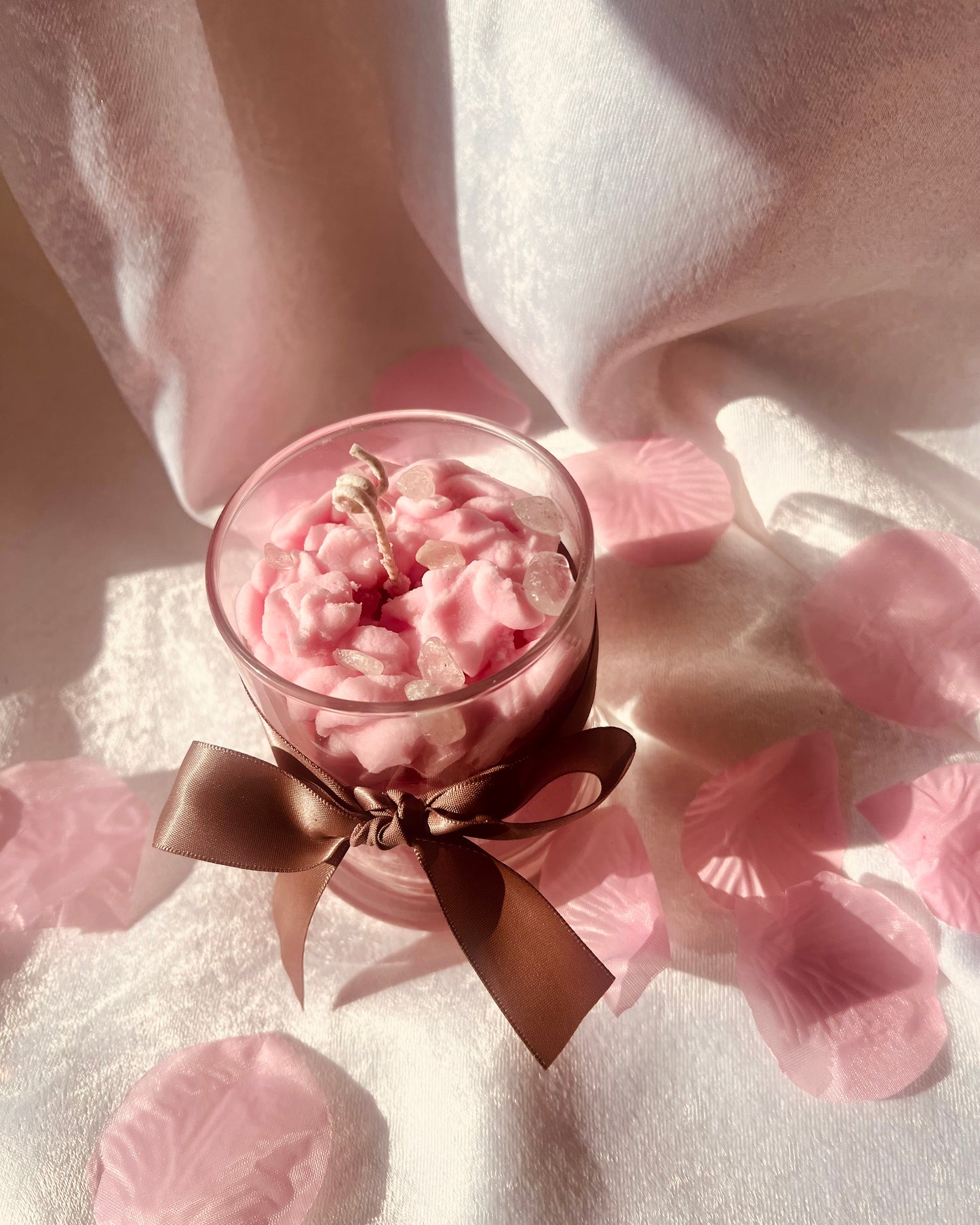 Whipped Strawberry Intention Candle with Clear Quartz Crystals